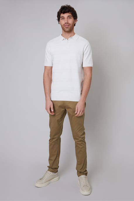 Light Brown 'Ego' Cotton Slim Fit 5 Pocket Chino Trousers With Stretch