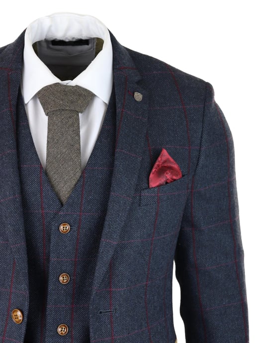Traje de tweed de espiga para hombre, 3 piezas, azul marino, Peaky Blinders, corte entallado, años 20 - Image 5