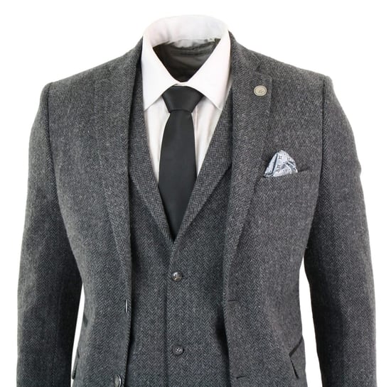 Traje de tweed de espiga gris carbón de tres piezas para hombre - Image 3