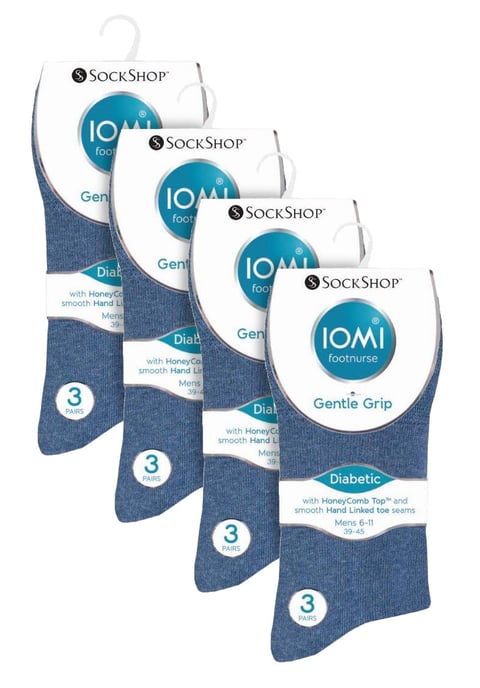 Calcetines Diabéticos 12 Pares Multipack Gentle Grip Top | IOMI | Mid Calf Loose Top Non Elastic Cotton Socks with Handlinked Seamless Toe - Azul - Image 2
