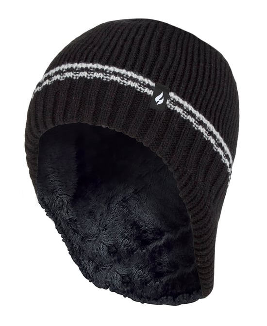 Heat Holders - Chicos Patrulla acanalado Bobble Pom Pom Sombrero para el invierno - Negro - Image 1
