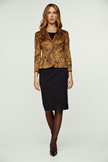 Brown Print Alcantara-Look Fitted Jacket