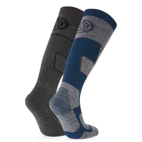 Linz 2 Pack Womens Ski Socks Dark Grey Marl/Jewel Blue