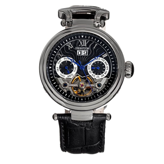 Reloj de cuero automático Heritor Ganzi semi-esqueleto - Image 1