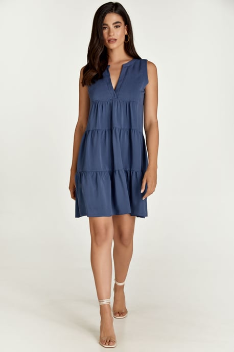 Sleeveless Indigo A Line Dress