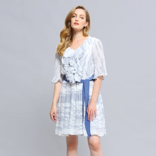 Linear wave print frill short dress - Image 1