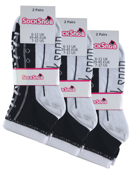 6 Pares de Calcetines Multipack que Parecen Zapatos | Snob de Calcetines | Novedad Divertidos Calcetines Converse con Cordones - Negro - Image 2