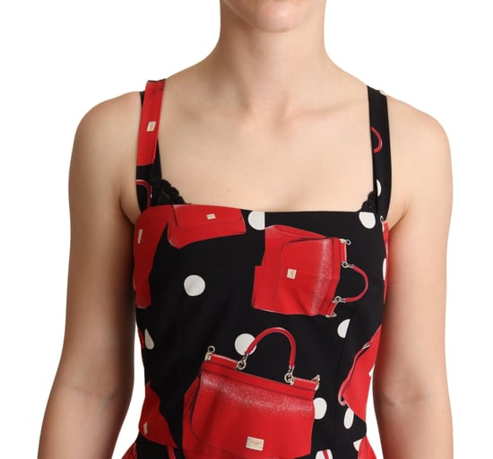 Vestido midi de corte A con estampado de bolso en negro y rojo para mujer de Dolce & Gabbana - Image 4