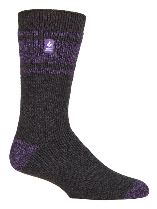 Calentadores - Calcetines térmicos extra gruesos para hombre | Calcetines aislantes de vellón esponjoso | Regalos para hombre - Carbón / Morado (Atenas) - Image 1