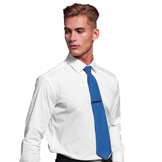 Premier Mens Plain Satin Tie (Narrow Blade) (Sapphire) - Image 2