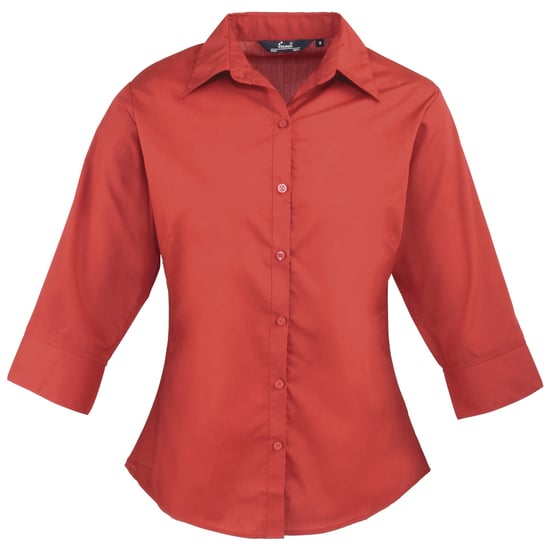 Premier Womens/Ladies Poplin 3/4 Sleeve Blouse (Red) - Image 1