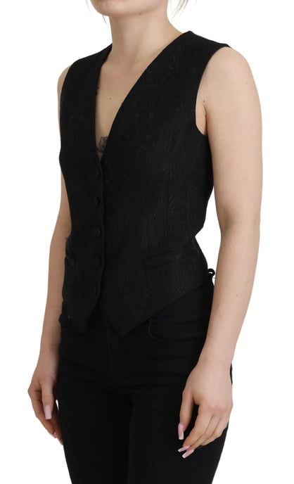 Top sin mangas de terciopelo negro brocado de mujer Dolce & Gabbana con botones - Image 2