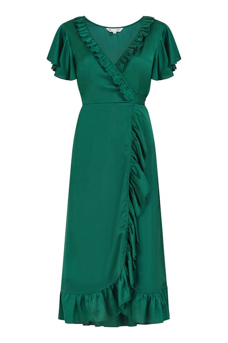Yumi Green Satin Wrap Midi Dress