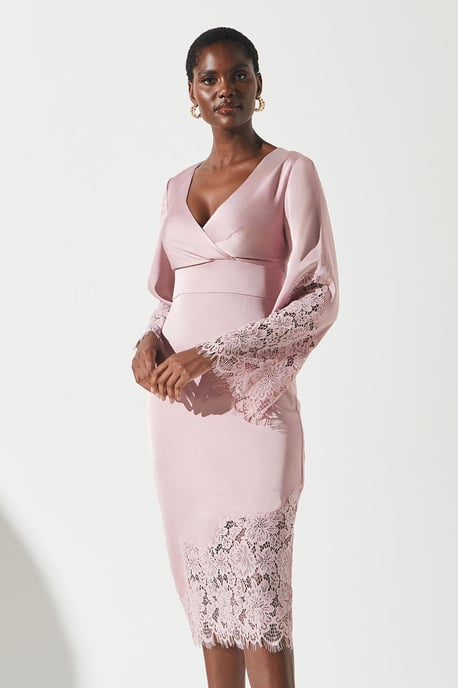 Lace Panelled Satin Wrap Dress