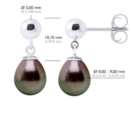 Earrings of Silver 925 and Real Cultured Tahiti Pearls Pear 8-9 mm - Image 2