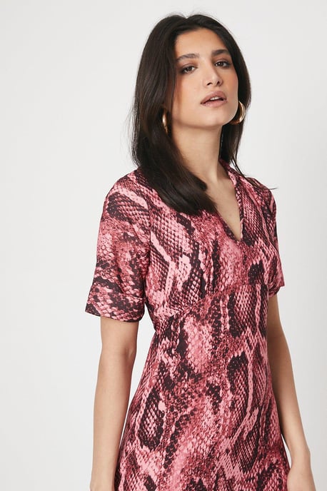 Pink Snake Collar Midi Dress ¾ Sleeve