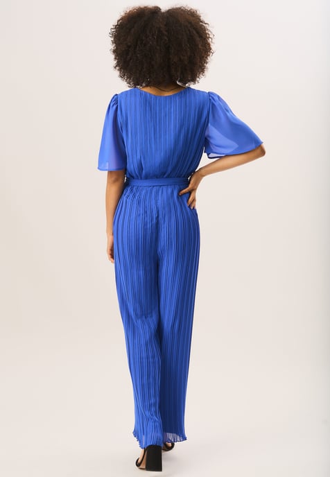 Angel Sleeves Pleated Belted Wrap Jumpsuit
