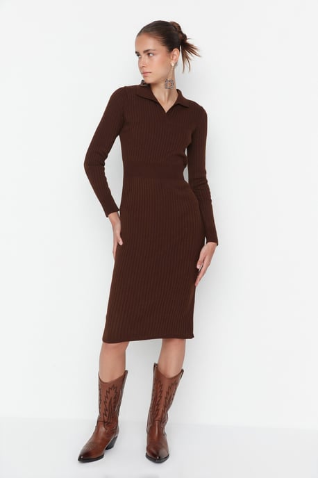 Trendyol Women's Polo neck bodycone Midi Dress - Image 3