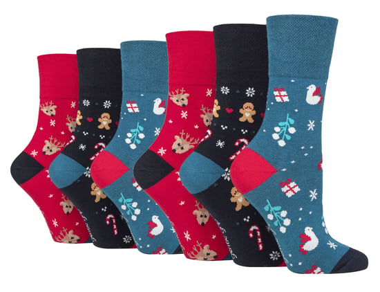 Gentle Grip - 6 Pares de Calcetines de Navidad - Azul / Rojo / Gris - Image 1
