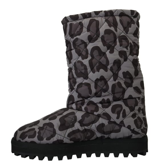 Dolce & Gabbana Men's Gray Leopard Boots Padded Mid Calf Shoes