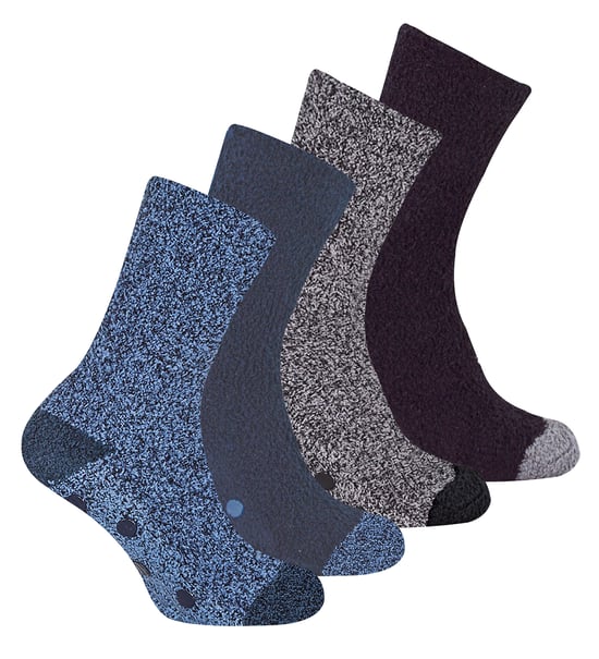 4 Pares de Calcetines de Cama para Hombre |Thermal Anti Slip Fuzzy Slipper Socks - Gris / Azul - Image 1