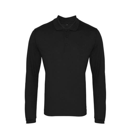 Premier Mens Coolchecker Pique Long-Sleeved Polo Shirt (Black) - Image 1