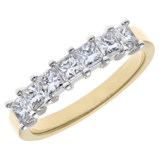 18ct Yellow & White Gold 1 Carat Certified J/I Princess Cut Diamond Eternity Ring
