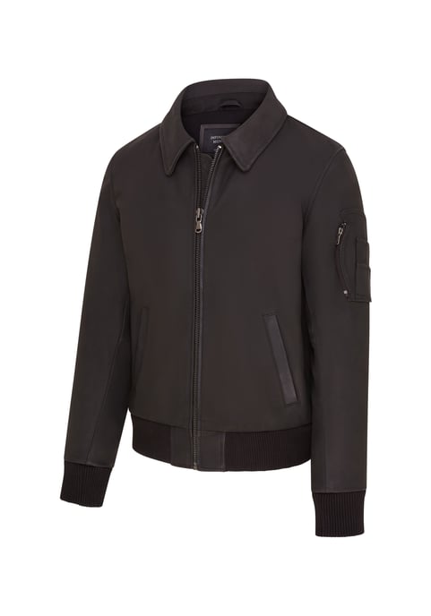 Mens Black A2 Cowhide Leather Bomber Jacket-Eura