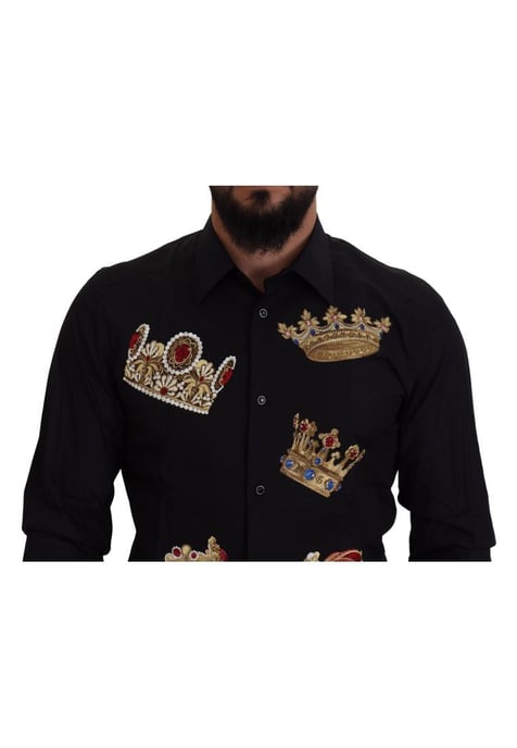 Camisa formal de ajuste slim para hombre Dolce & Gabbana en negro con corona dorada - Image 3