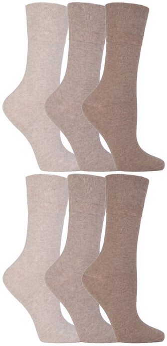 Gentle Grip - 6 Pares de Calcetines Diabéticos de Mujer con Parte Superior de Peine de Miel y Costuras de Puntera Unidas a Mano - Beige - Image 1