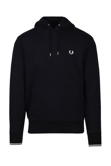Sudadera con capucha con ribetes Fred Perry para hombre en negro - Image 1
