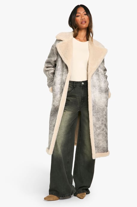 Vintage Look Longline Belted Aviator Jacket - Image 3