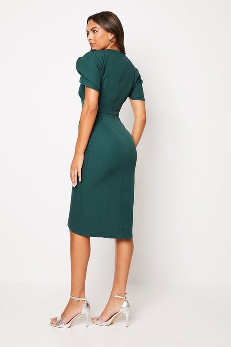 Ruffle Cape Sleeve Wrap Skirt Midi Dress - Image 3
