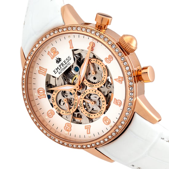Reloj Automático de Esqueleto con Dial Emperatriz Beatriz, Correa de Cuero con Día/Fecha - Image 3
