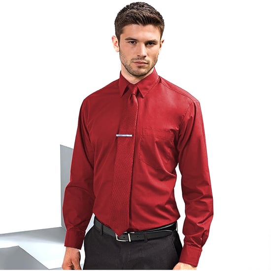 Premier Mens Premier Poplin Long-Sleeved Formal Shirt (Red) - Image 2