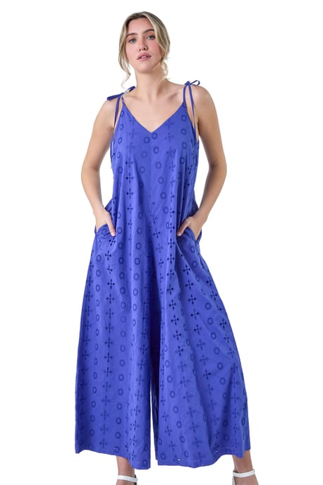 Cotton Broderie Pocket Wide Leg Jumpsuit