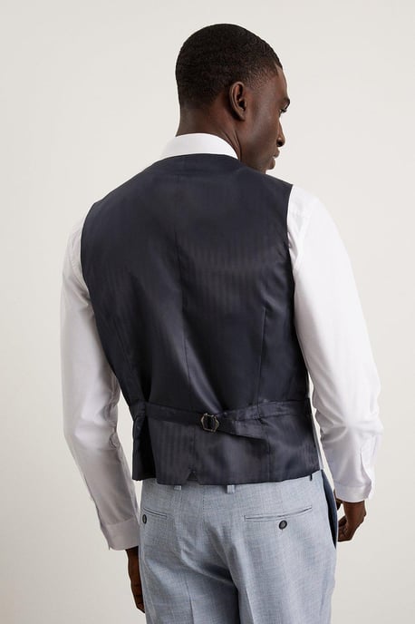 Slim Fit Light Blue Puppytooth Waistcoat