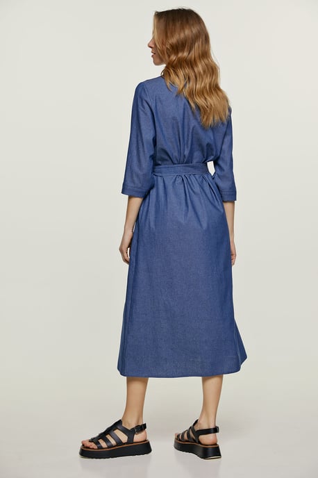 Vestido midi azul cielo con cinturón - Image 3