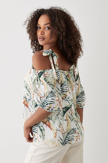 Tropical Tie Shoulder Bardot Top - Image 3