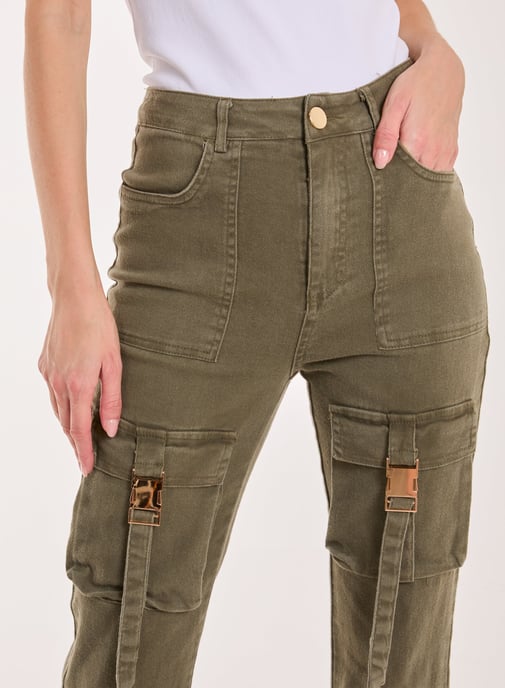 High Waist Utility Pocket Flare Jeans