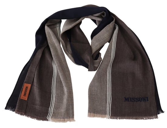 Missoni Men's Brown Striped Wool Unisex Neck Wrap Fringes Scarf - Image 3