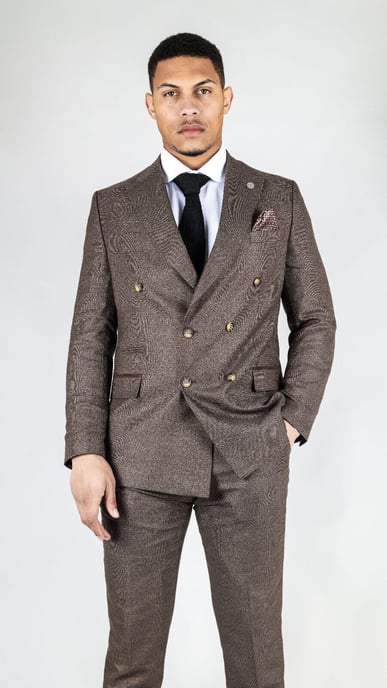 Men's Classic Brown Double Breasted 2-Piece Suit