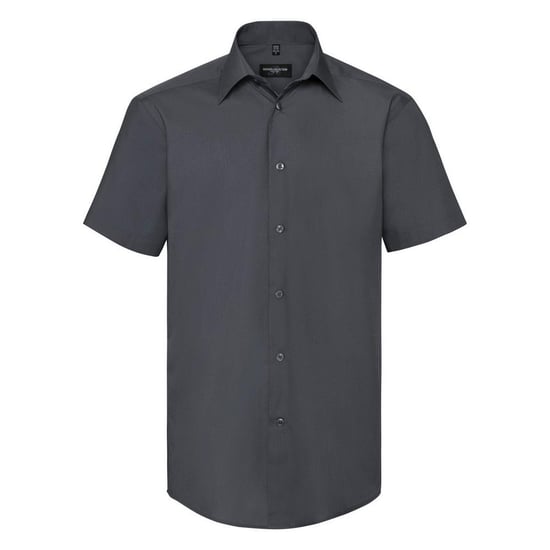 Russell Collection Mens Short Sleeve Poly-Cotton Easy Care Tailored Poplin Shirt (Convoy Grey) - Image 1