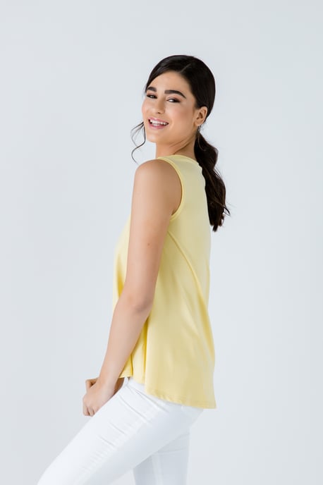 Yellow Sleeveless Top with Rounded Hemline