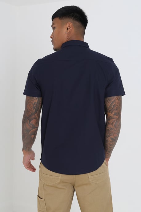 Navy 'Senated' Cotton Oxford Short Sleeve Shirt