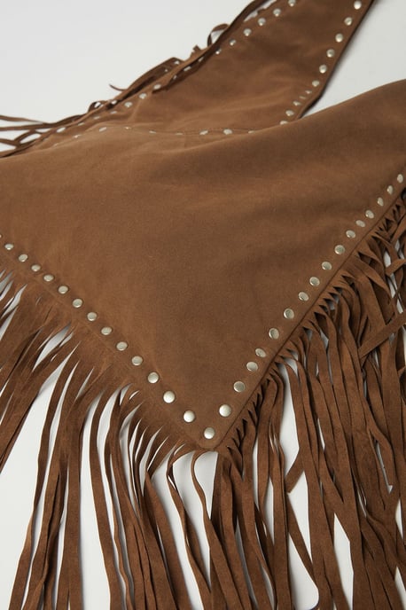 Faux Suede Studded Fringe Day Bag