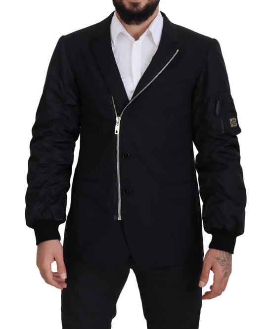 Chaqueta de lana negra con cremallera completa y mangas largas para hombre de Dolce & Gabbana - Image 1