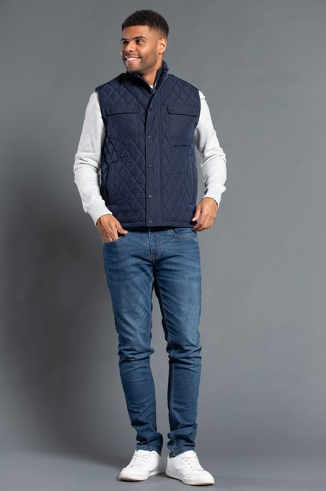 Navy Padded Funnel Neck Gilet