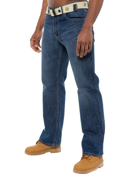 Enzo | Jeans de denim para hombre de corte regular con cinturón - Azul - Image 1