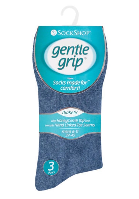 Gentle Grip - Calcetines para diabéticos de 6 pares para hombre con parte superior en forma de peine de miel y costuras de los dedos unidas a mano - Azules - Image 2